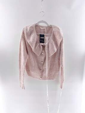 NWT Vita Grace Beloved Long Sleeve Collared Fancy Cardigan Sweater Beige OS
